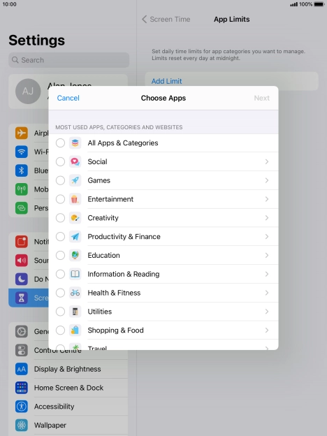 Press the required categories.
