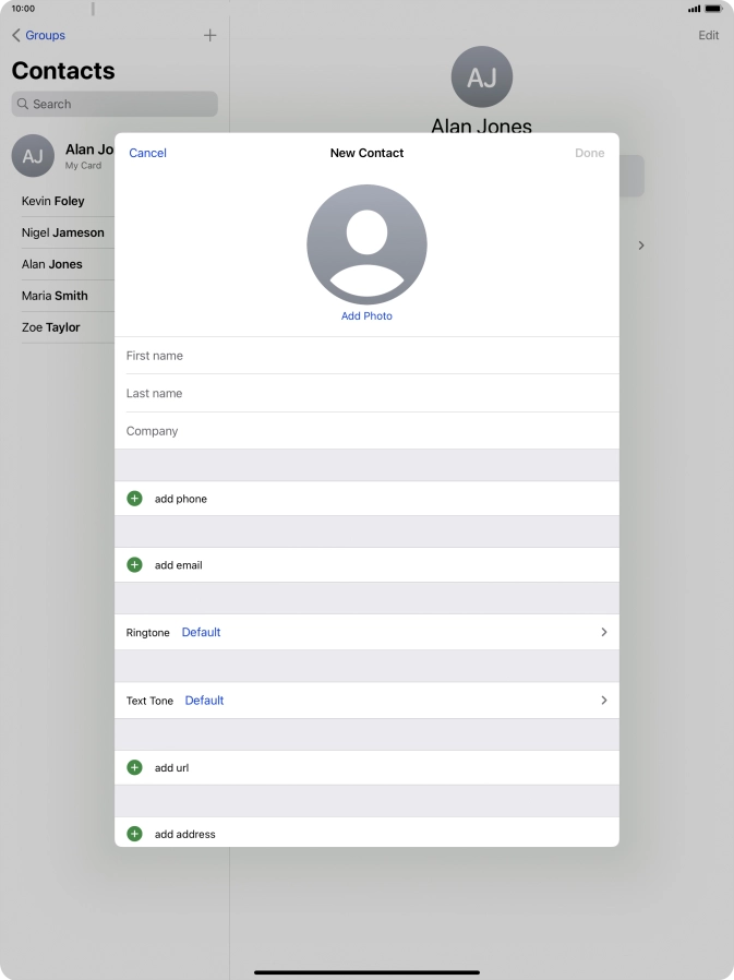 Press First name and key in the first name.