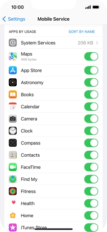 The data usage for each application is displayed below the name of the application.