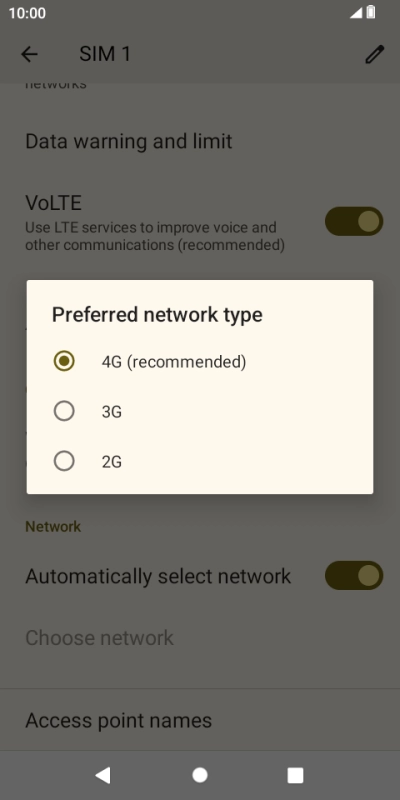 Press the required network mode.