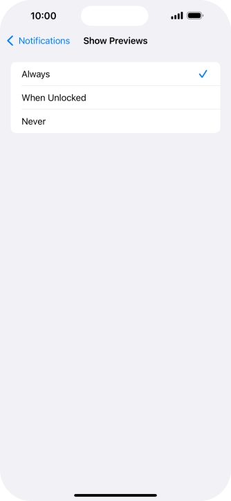 To select notification preview on the lock screen, press Always.