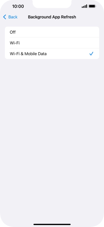 To turn off background refresh of apps, press Off.