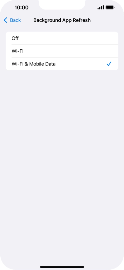 To turn off background refresh of apps, press Off.