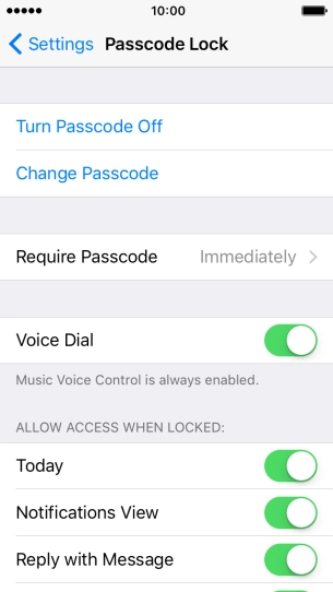 Press Turn Passcode Off and key in the phone lock code.