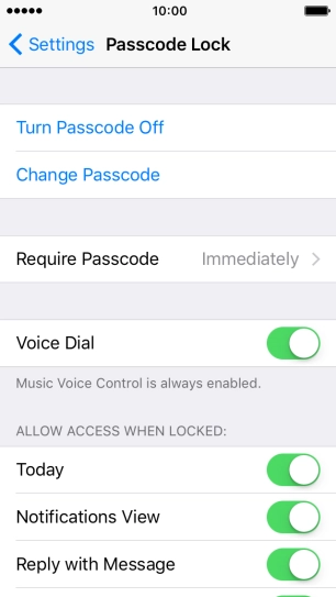 Press Turn Passcode Off and key in the phone lock code.