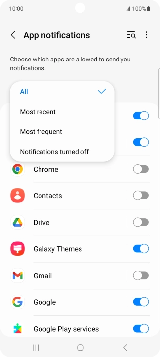 Press the required setting.