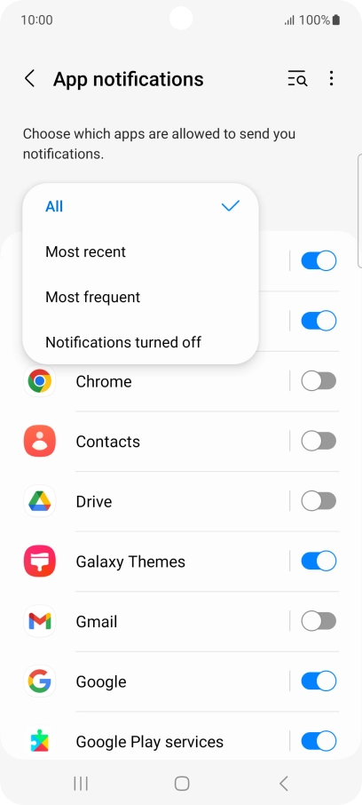Press the required setting.