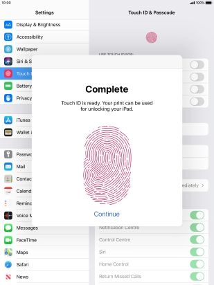 Press Continue. If you haven't previously selected a lock code, key in a code of your own choice twice.