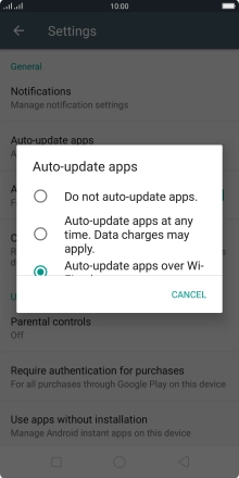 To turn off automatic update of apps, press Do not auto-update apps..