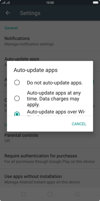 To turn off automatic update of apps, press Do not auto-update apps..