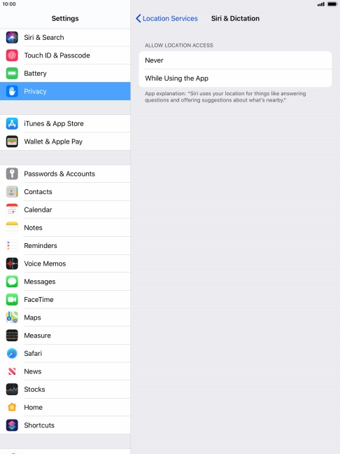 Press the required setting to turn the function on or off.
