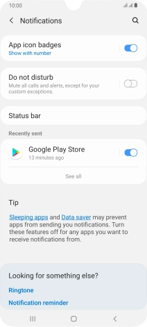 Press the indicator next to the required app to turn the function on or off.