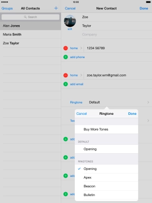 Once you've found a ring tone you like, press Done.