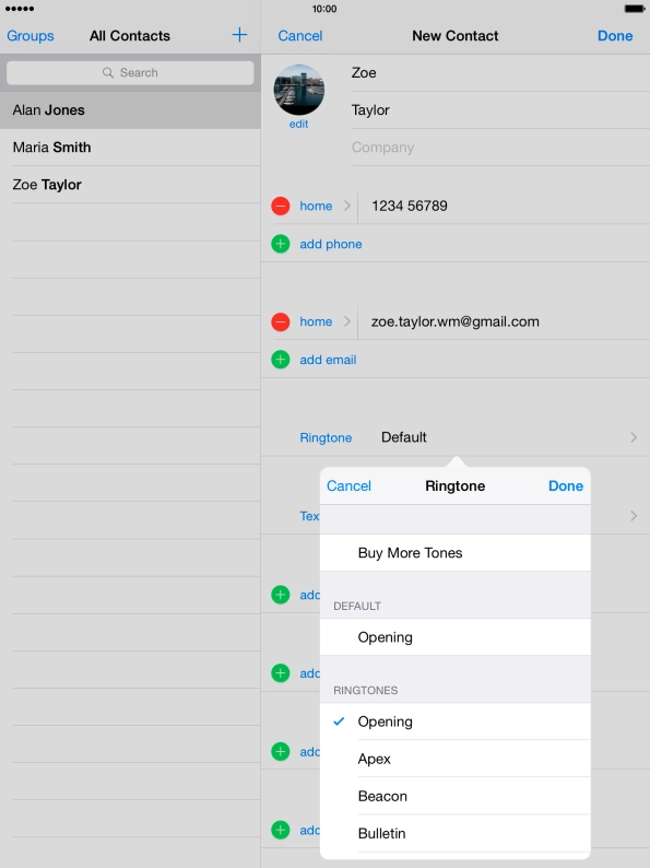 Once you've found a ring tone you like, press Done.