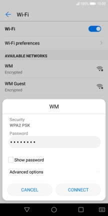 Key in the password for the Wi-Fi network and press CONNECT.