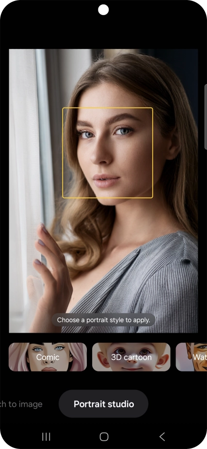 To change your portrait photos to different styles, press Portrait studio.