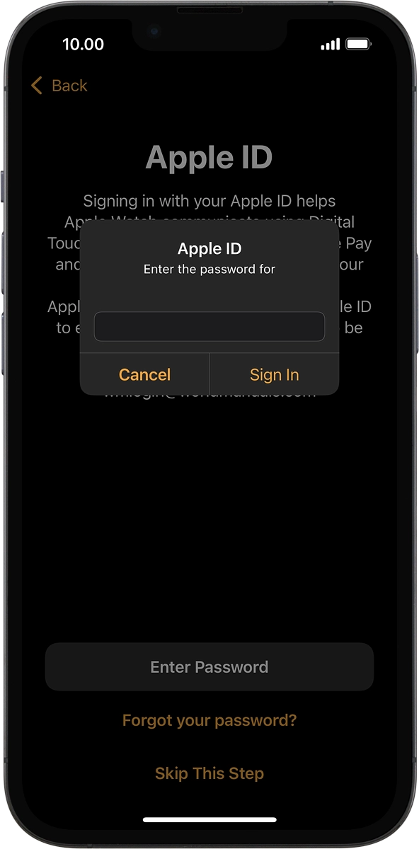 On your phone: Key in the password for your Apple ID and press Sign In.