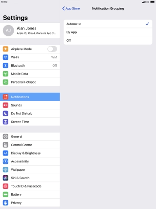 Press the required setting.