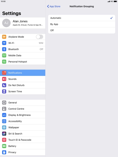 Press the required setting.