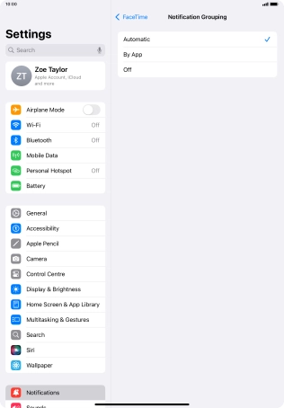 Press the required setting.