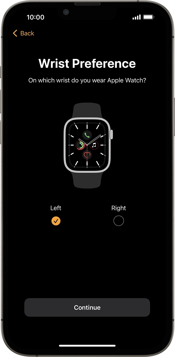 On your phone: Press the required setting and select on which wrist you want to wear the watch.