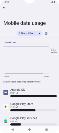 The data usage for each application is displayed below the name of the application.
