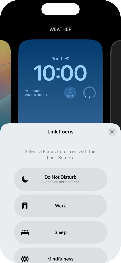 Press the required focus mode.