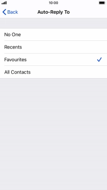 Press the required setting to select which contacts should automatically be notified that Do Not Disturb While Driving is turned on.