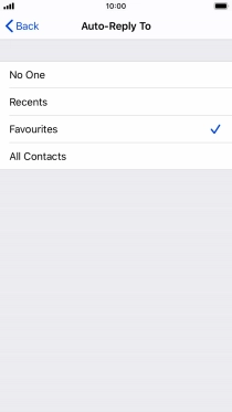 Press the required setting to select which contacts should automatically be notified that Do Not Disturb While Driving is turned on.