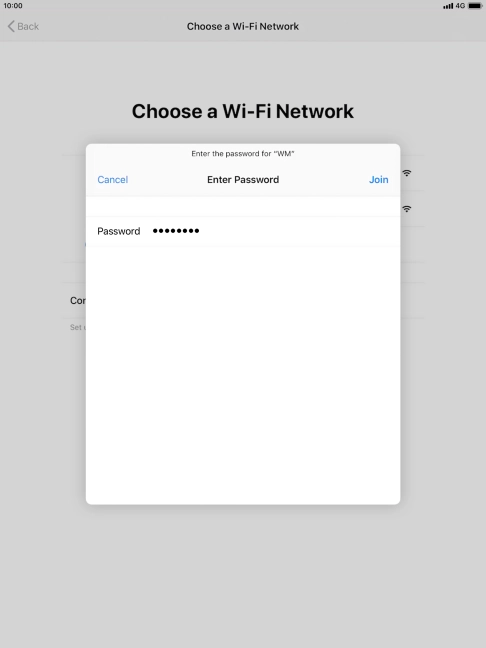Key in the password for the Wi-Fi network and press Join.