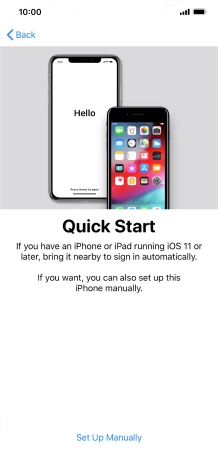 Follow the instructions on the screen to transfer content from another iOS 11 device or press Set Up Manually.