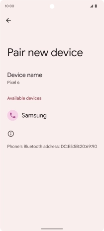 Press the required Bluetooth device and follow the instructions on the screen to pair the device with your phone.