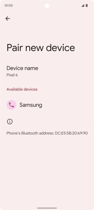 Press the required Bluetooth device and follow the instructions on the screen to pair the device with your phone.