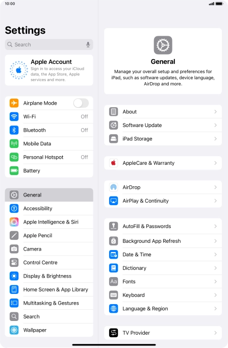 Press Apple Account.