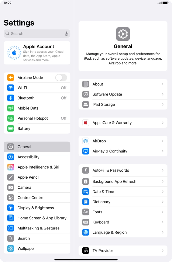 Press Apple Account.