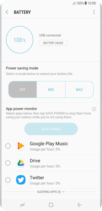 Press the required setting.