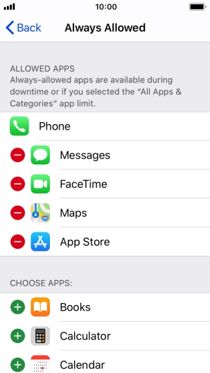 Press the remove icon next to the required app to remove it from the list of allowed apps during Downtime.