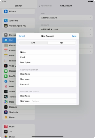 Press Username and key in the username for your email account. Please note that if you're using Vodafone's outgoing server, leave the username field empty.