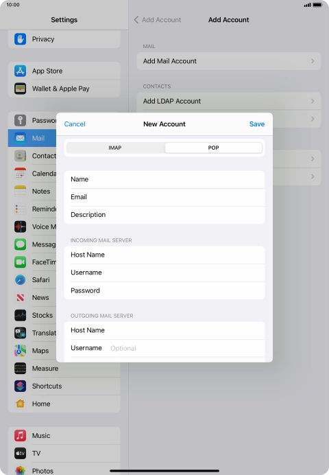 Press Username and key in the username for your email account. Please note that if you're using Vodafone's outgoing server, leave the username field empty.