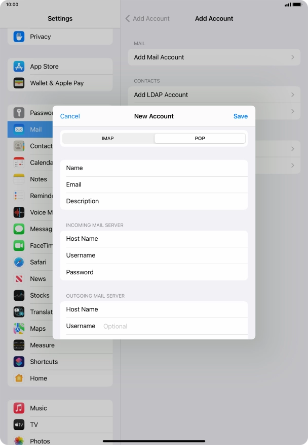 Press Username and key in the username for your email account. Please note that if you're using Vodafone's outgoing server, leave the username field empty.