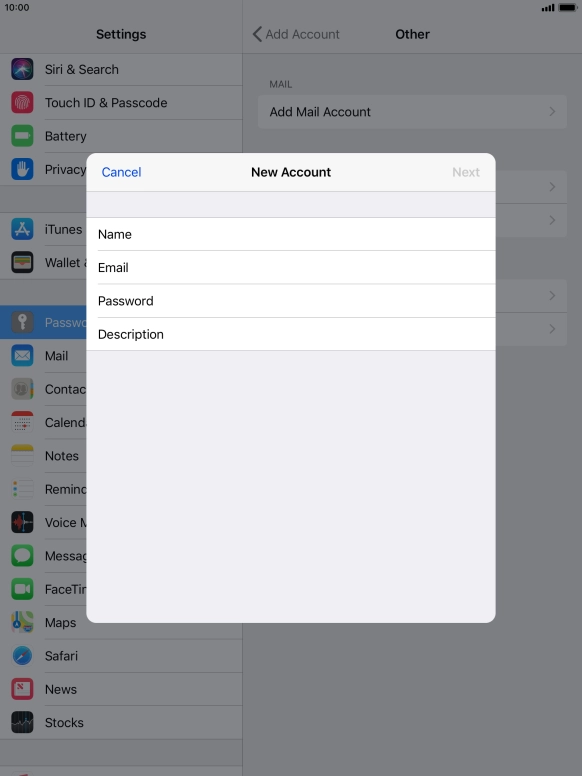 Press Email and key in your email address.