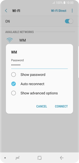 Key in the password for the Wi-Fi network and press CONNECT.