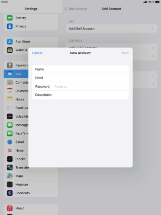 Press Password and key in the password for your email account.
