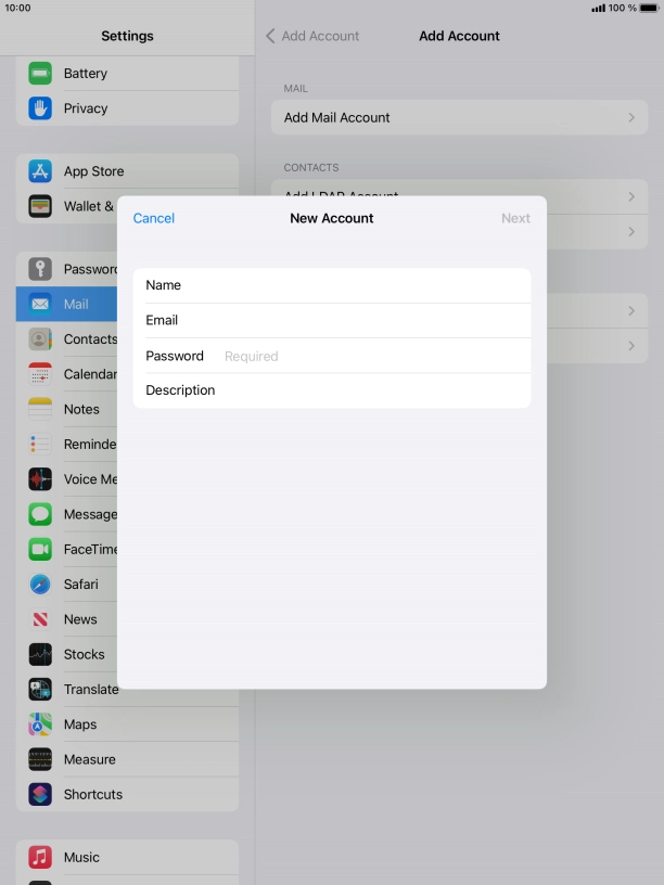 Press Password and key in the password for your email account.