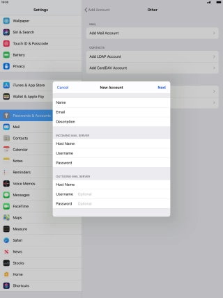 Press Username and key in the username for your email account. Please note that if you're using Vodafone's outgoing server, leave the username field empty.