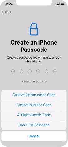 Follow the instructions on the screen to turn on use of phone lock code or press Don't Use Passcode.