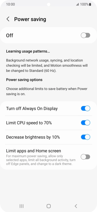 Press the indicators next to the required settings.