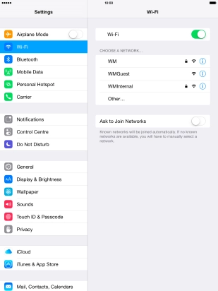 Press the required Wi-Fi network.
