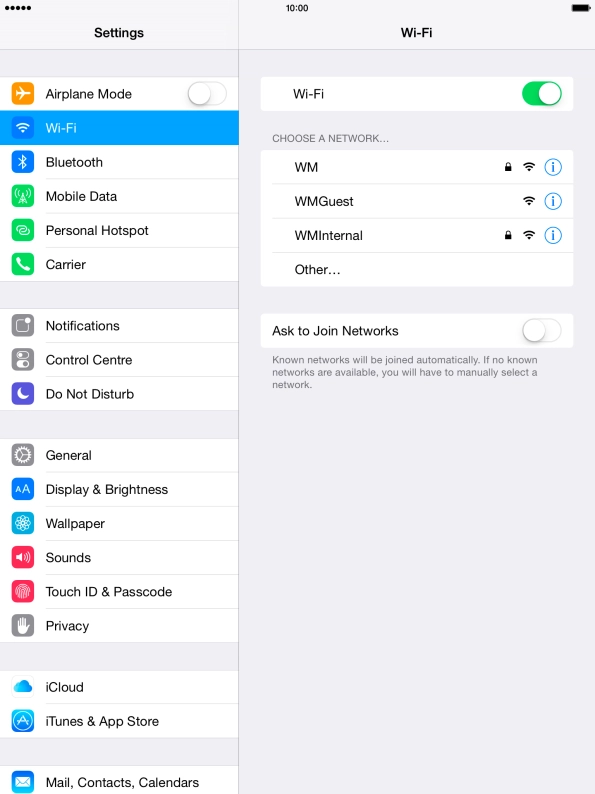 Press the required Wi-Fi network.