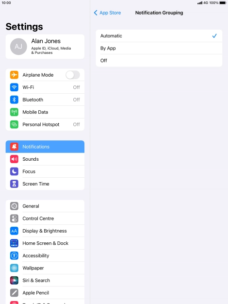Press the required setting.